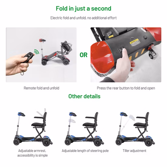 Jbh Прямые продажи с фабрики Дешевая цена Алюминиевый 4-колесный складной электромобильный мотороллер